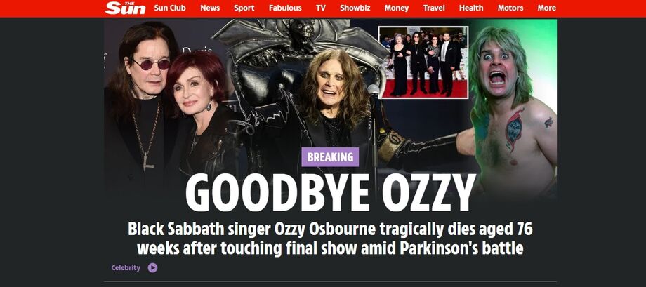Morreu Ozzy Osbourne, vocalista dos Black Sabbath