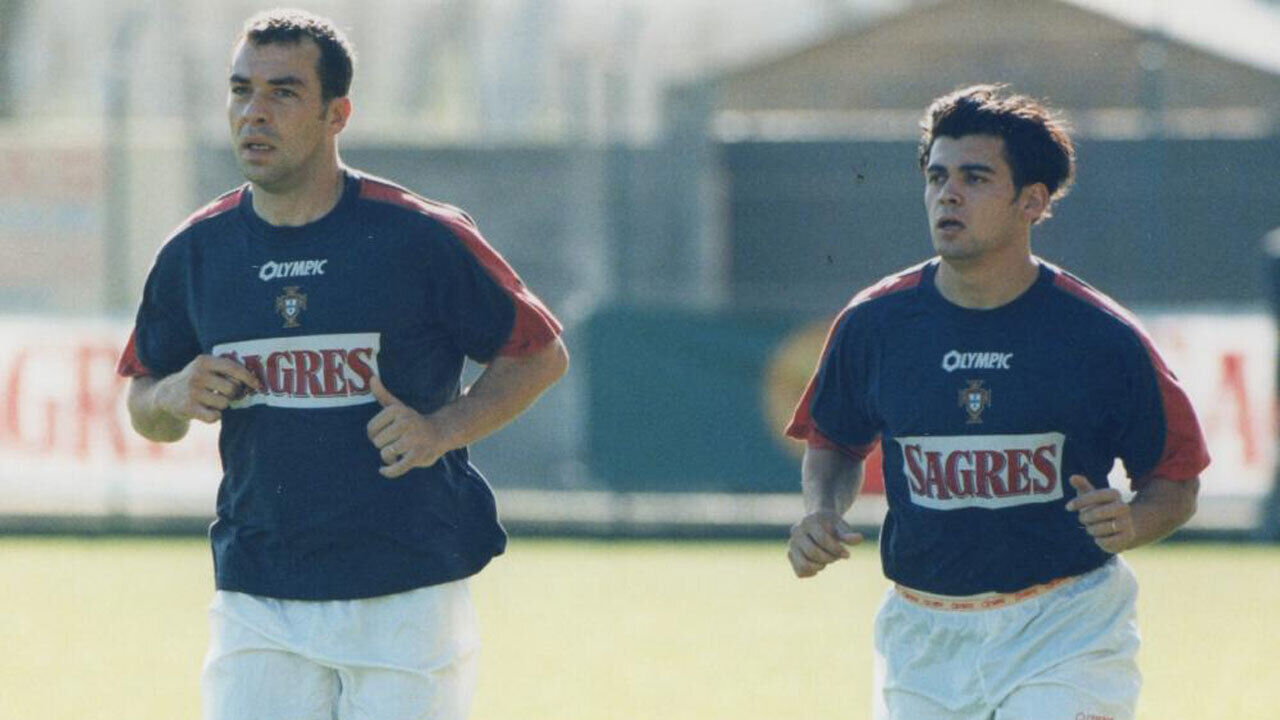 Sérgio Conceição e Jorge Costa juntos num treino da seleção portuguesa