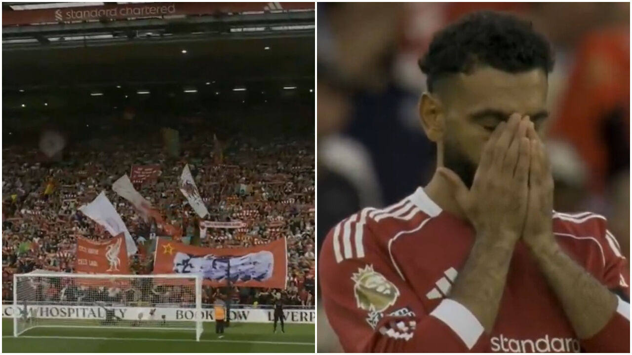 Estádio cheio e jogador com as mãos no rosto durante jogo de futebol