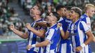 Jogadores do FC Porto celebram golo frente ao Sporting na Liga Betclic