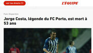 L'Équipe: «Jorge Costa, lenda do FC Porto, morre aos 53 anos»