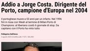 Gazzetta dello Sport: «Adeus a Jorge Costa, dirigente do FC Porto e campeão europeu em 2024»