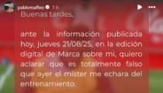 A mensagem de Pablo Maffeo nas redes sociais