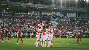 Jogadores do Braga festejam vitória contra o Cluj na Liga Europa