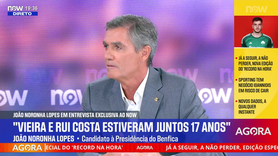 Candidato à presidência do Benfica comenta informação avançada por Record durante entrevista ao NOW