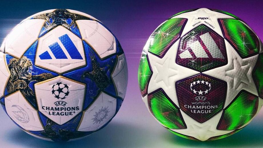 A bola da Adidas para a Champions em tons de verde e azul