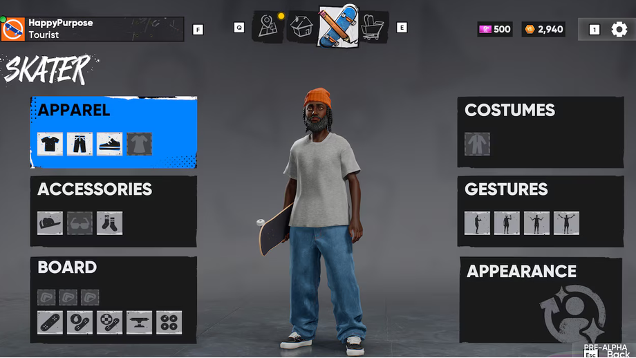 Customização das personagens em skate.