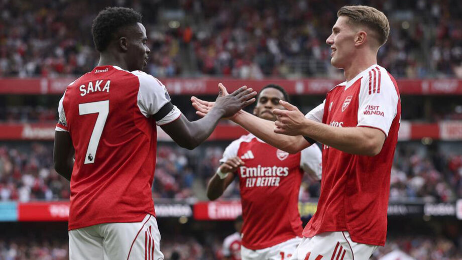 Saka e Gyökeres a festejar no Emirates