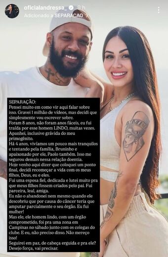 A mensagem deixada por Andressa Marinho nas redes sociais