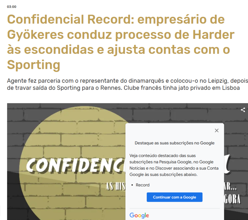 A layer onde deverá clicar para associar a sua conta