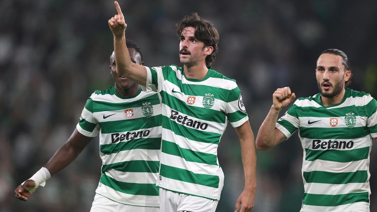 Trincão festeja com Quenda e Kochorashvili