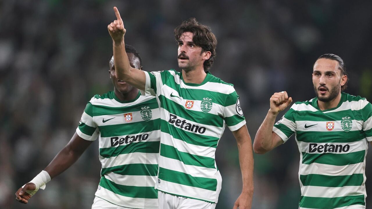 Trincão festeja com Quenda e Kochorashvili