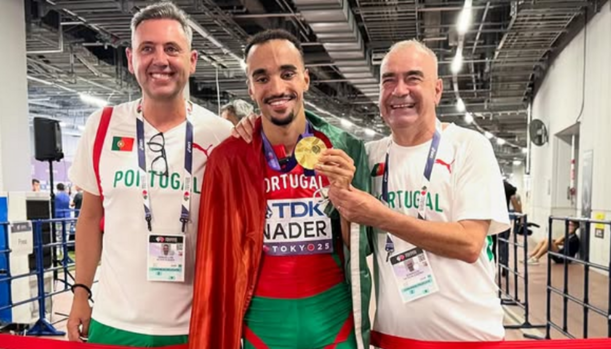 Domingos Castro com Isaac Nader, campeão do mundo dos 1.500 metros