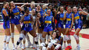 Jogadoras da seleção italiana de voleibol festejam