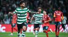Luís Suárez celebra o 1º golo pelo Sporting num jogo de futebol