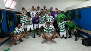 Equipa do Sporting Livramento festeja após o jogo
