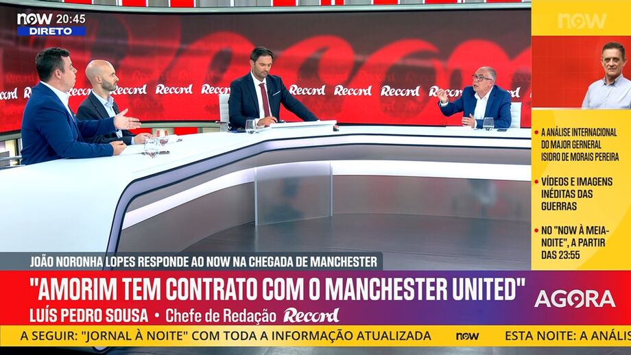 Luís Pedro Sousa, Rafael Soares e Bruno Fernandes em discussão no programa 'Record na Hora' no Now