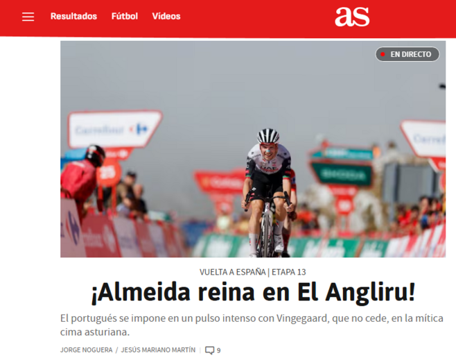 Jornal 'As' - «Almeida reina em El Angliru»