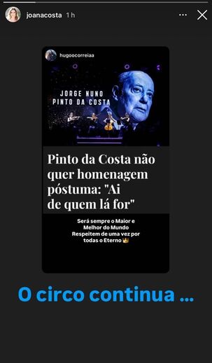 A publicação de Joana Pinto da Costa