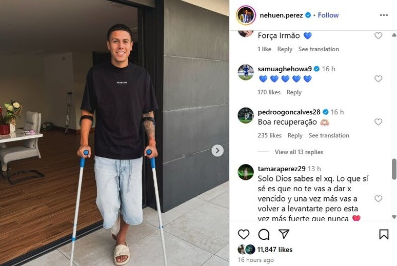 A mensagem de Pote na publicação de Nehuén