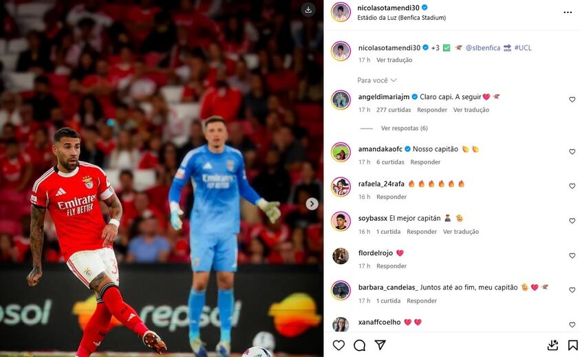 O comentário de Di María à publicação de Otamendi