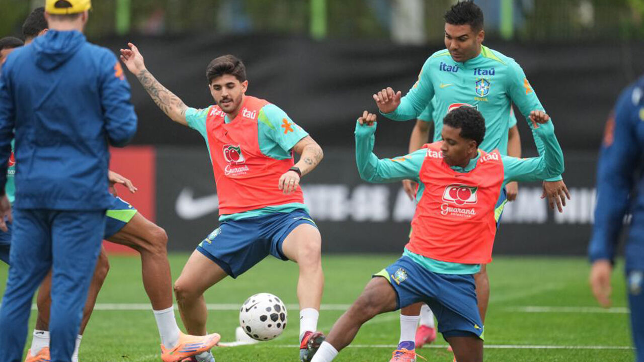 Rodrygo no treino do Brasil