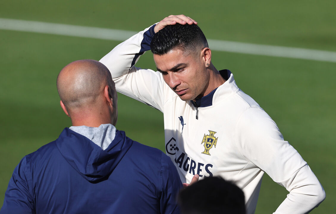 Roberto Martínez com Cristiano Ronaldo no treino da Seleção Nacional