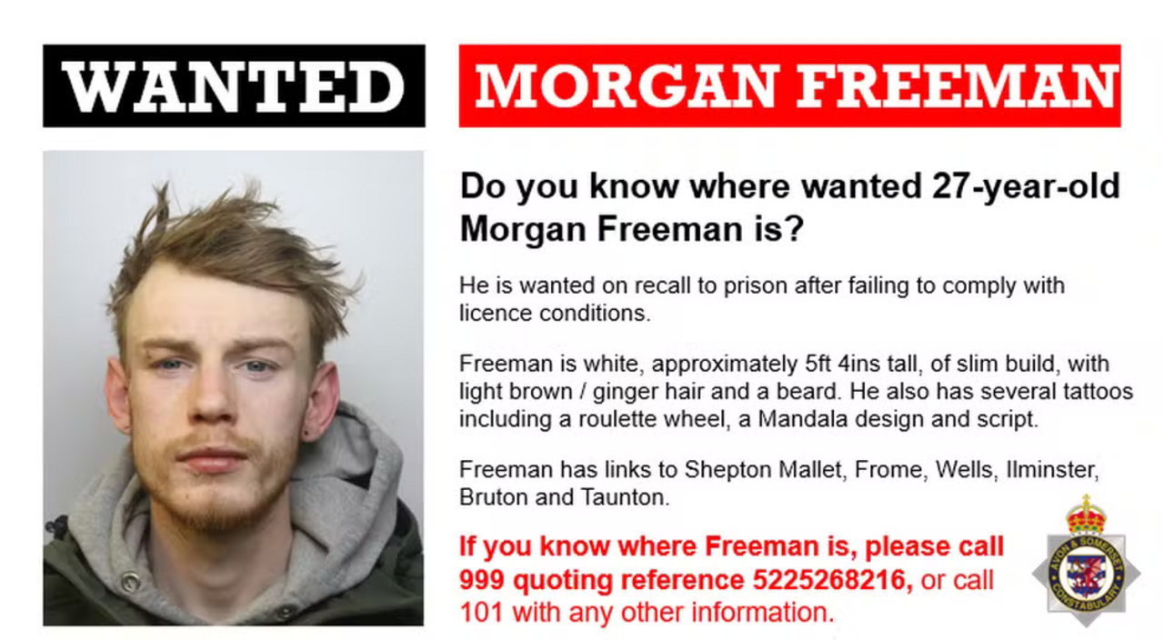 Morgan Freeman, 27 anos, procurado por incumprimento de condições de licença em Somerset