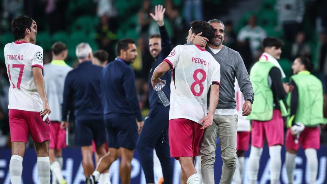 Jogadores do Sporting festejam vitória na Liga dos Campeões