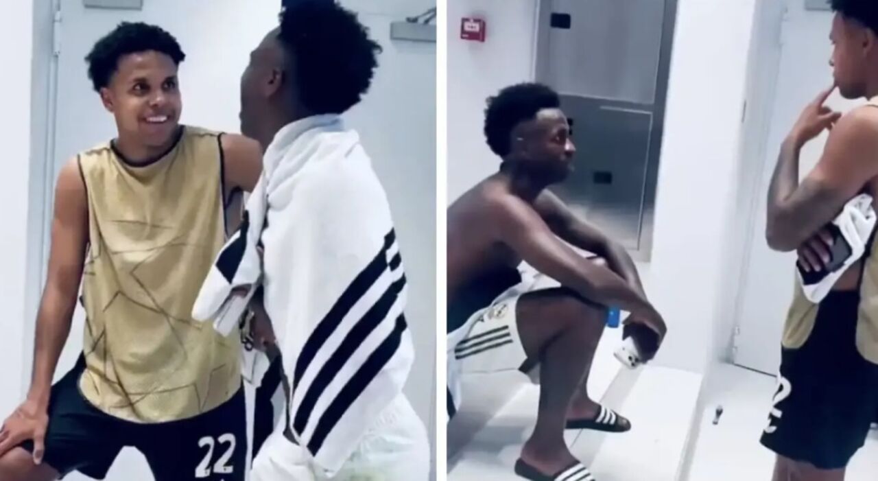 Vini Jr. e McKennie conversam após o jogo Real Madrid-Juventus
