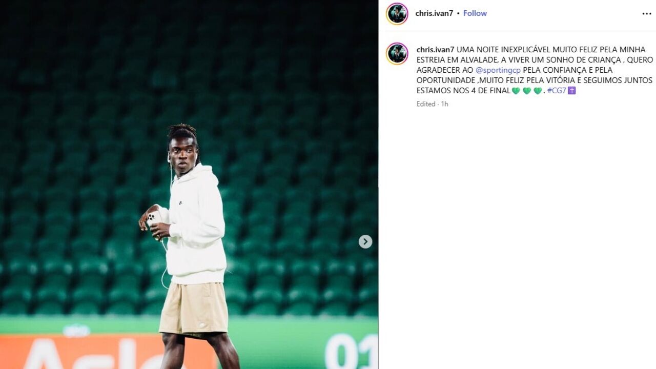 Chris Grombahi feliz pela estreia em Alvalade e agradece ao Sporting nas redes sociais
