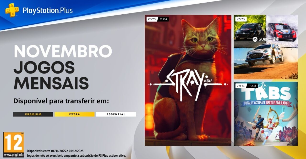 PlayStation Plus revela jogos mensais de novembro: Stray, EA SPORTS™ WRC 24 e TABS