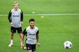 Hjulmand e Luis Suarez no treino