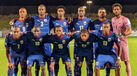 A seleção de Cabo Verde antes do jogo com a Líbia