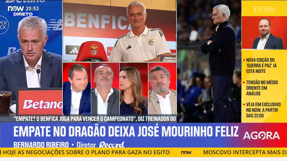 Jornalista de Record realça que, à semelhança de José Mourinho, também Farioli ficou contente com o empate