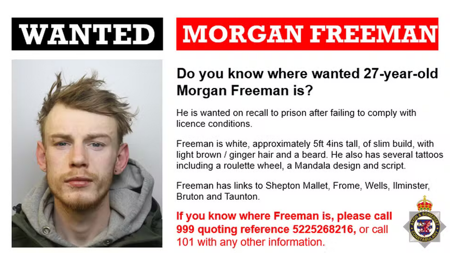 Morgan Freeman, 27 anos, procurado por incumprimento de condições de licença em Somerset