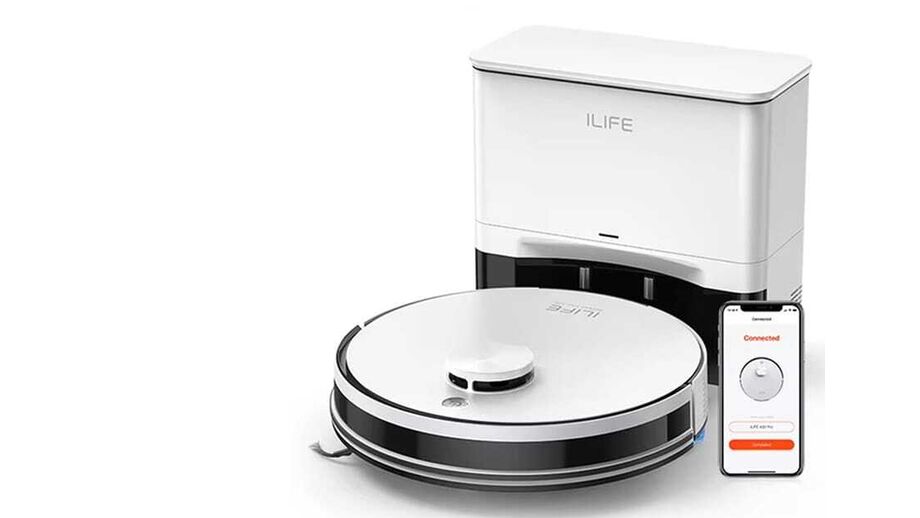 Aspirador robô iLife com base de carregamento e aplicação móvel