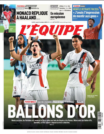 A primeira página do L'Équipe desta quinta-feira