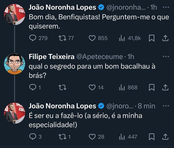 Noronha Lopes responde a questão no X