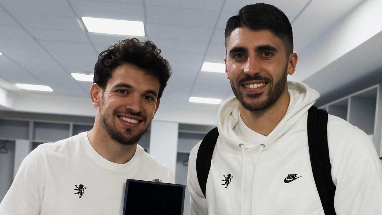 Pote e Rui Silva sorridentes após o Juventus-Sporting
