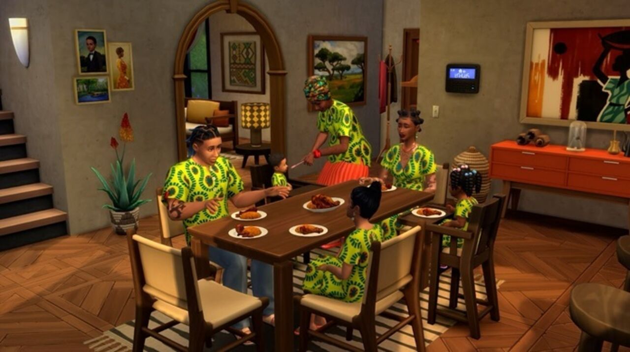 Família reunida à mesa para jantar em casa