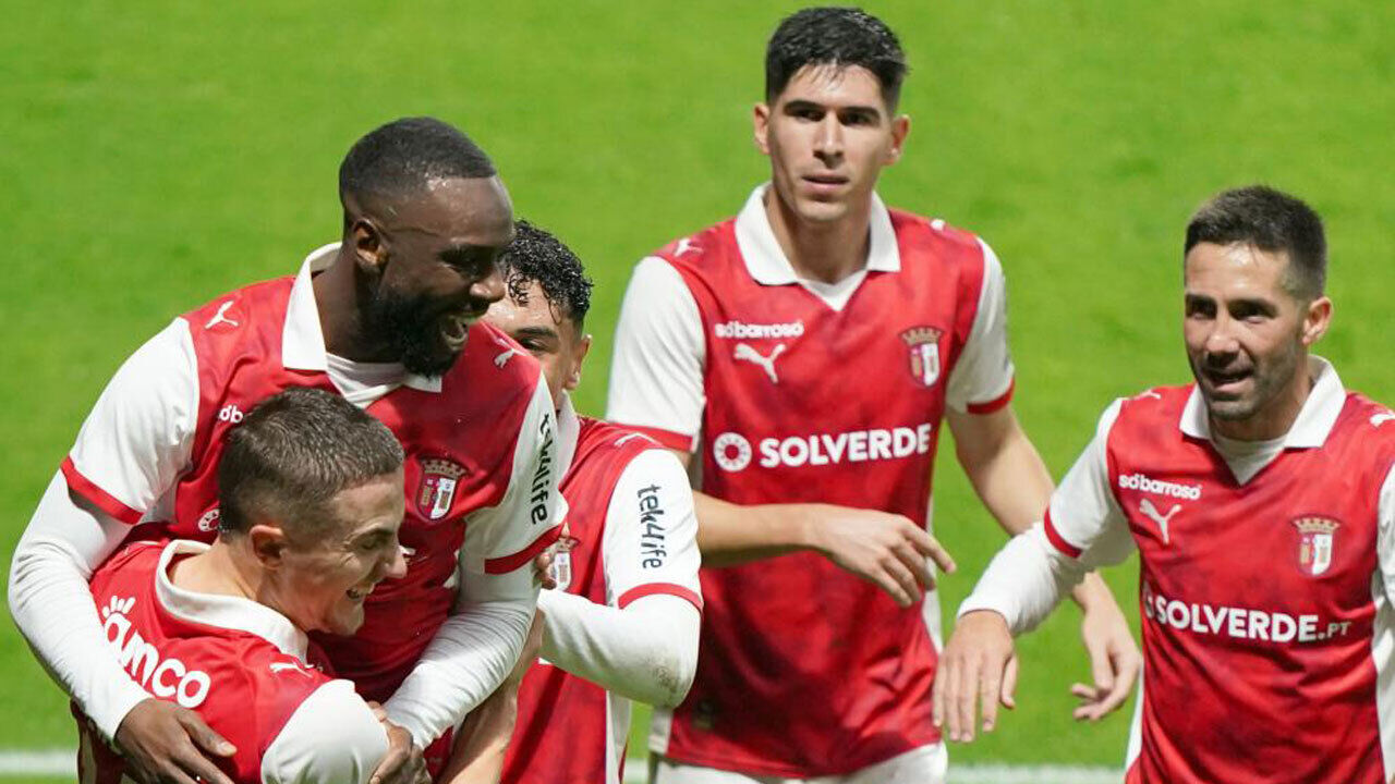 Jogadores do Sp. Braga a festejar