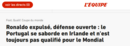 'L'Équipe': «Ronaldo é expulso, defesa exposta: Portugal autodestrói-se e ainda não está qualificado para o Mundial»
