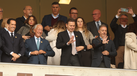 Pedro Proença, Marcelo Rebelo de Sousa e Luís Montenegro na tribuna presidencial do Estádio do Dragão
