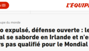 'L'Équipe': «Ronaldo é expulso, defesa exposta: Portugal autodestrói-se e ainda não está qualificado para o Mundial»