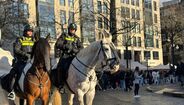 Adeptos do Benfica e polícia no centro histórico de Amesterdão