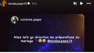 O 'storie' de Corinne Pépé, partilhado pelo irmão, Nicolas