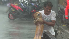 Imagens emocionantes mostram dono a fugir com o cão durante passagem de supertufão pelas Filipinas