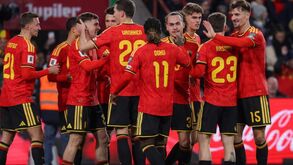 Jogadores da Bélgica celebram golo e apuramento para o Mundial'2026