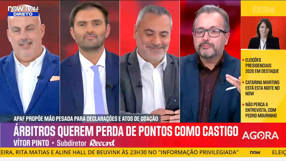Sérgio Krithinas, Vítor Pinto e Pedro Sousa analisam proposta da APAF no programa 'Record na Hora' no Now